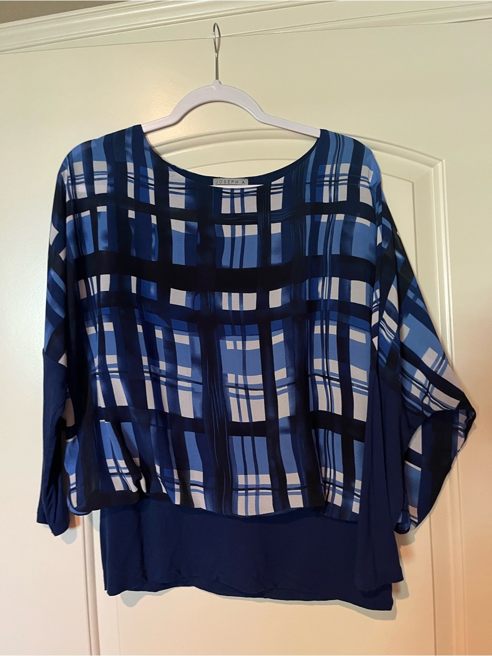 Joseph A Blue Plaid Layered Tunic Top - Navy & Cobalt